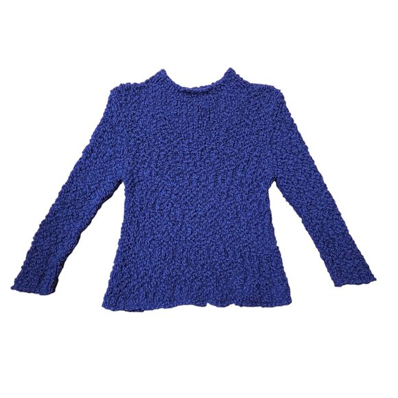 Eileen Fisher Blue Violet Nubby Italian Wool Blend Funnel Mock Neck Sweater L - Picture 8 of 11